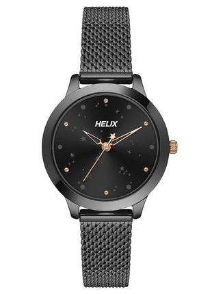 Helix by Timex Analog Watch for Women with Black Round Dial & Black Stainless Steel Mesh Bracelet Band Water Resistant Women's Wrist Watches - TW022HL36
