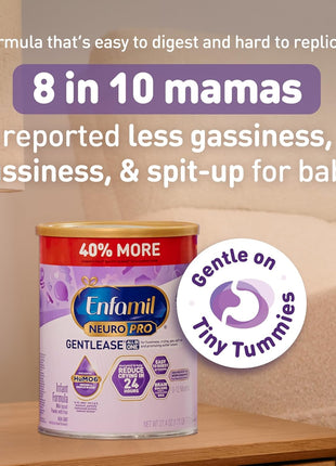 Enfamil NeuroPro Gentlease for easing Fussiness, Crying, Gas, Spit-up in 24 Hrs, Smaller Proteins for Easy Digestion, Brain Supporting DHA, Prebiotic Blend, HuMO6*, Baby Formula, 27.4 Oz Can