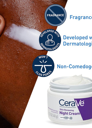 CeraVe Night Cream, Face Moisturizer, Skin Care for Dry Skin, 1.7oz | Skin Renewing Face Moisturizer with Hyaluronic Acid & Peptides, Night Cream For Men & Women, Anti-Aging Face Cream, Daily Use