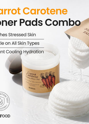 SKINFOOD Carrot Carotene Calming Water Pad Set, Korean Toner Pads for Face, Hydrating & Soothing, 60 + 30 Pads (Refill Included)