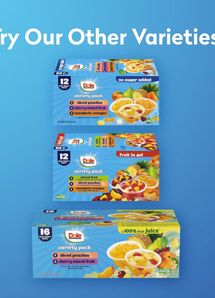 Dole Diced Peaches, Mandarin Oranges, and Cherry Mixed Fruit with No Sugar Added Variety Pack - Dole Fruit Bowls Snacks - 4 oz Bowls - 12 Pack