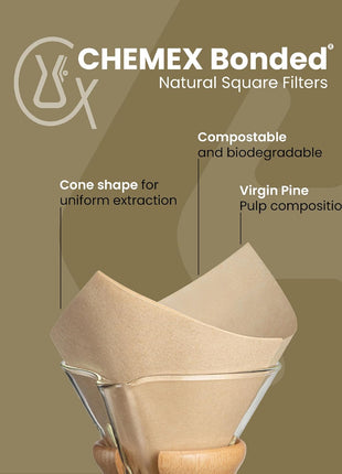 Chemex Bonded Filter - Natural Square - 100 ct - Exclusive Packaging