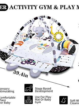 Baby Gym Play Mat, 8-in-1 Tummy Time Mat & Activity Gym, Washable Ball Pit, Infant Play Mat with Detachable Toys for Sensory Exploration and Motor Skill Development