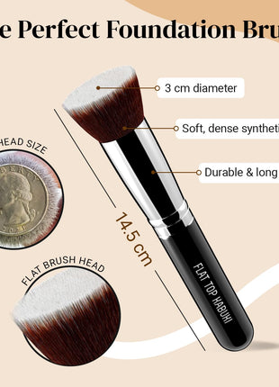 Flat Top Kabuki Foundation Brush By KESHIMA, Premium Makeup Brush | For Liquid, Cream, and Powder - Buffing, Blending, and Face - 1.2" Top Diameter
