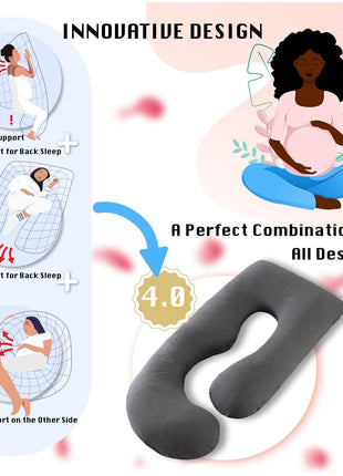 ALLOPERA Pregnancy Pillow, Full Body 57 Inch Maternity Pillow with Removable Washable Cover - Sleep Support for Legs, Back, Neck, Shoulder, HIPS, Belly for Pregnent Women, Black Grey Velvet Cover