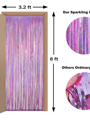 Melsan 2 Pack 3.2 ft x 8.2 ft Tinsel Foil Fringe Curtains Backdrop, Sparkle Metallic Foil Curtains for Party Photo Booth Props Decoration, Pinkish Purple