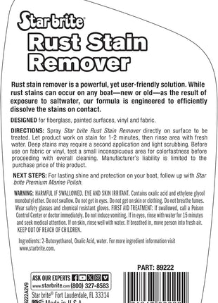 STAR BRITE Rust & Corrosion Stain Remover - Fast-Acting Spray for Fiberglass, Vinyl, Fabric, Metal & Painted Surfaces - Also Removes Sprinkler Stains 22 OZ (089222P)