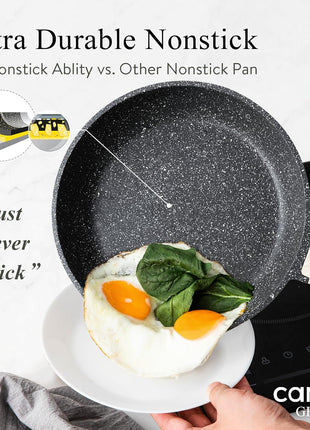 CAROTE Non Stick Frying Pan Skillet, Nonstick Granite Fry Pan with Glass Lid, Egg Pan Omelet Pans, Stone Cookware Chef's Pan, PFOA Free (Classic Granite, 10 Inch)