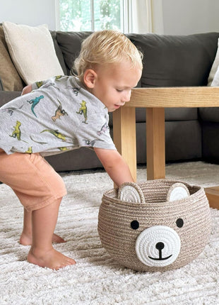 CherryNow Baby Basket for Nursery, Bear Gift Baskets for Kids, Baby Shower Basket with Handles, Small Cute Animal Baskets, Light Brown, 10.5 inchD x 8.5 inchH