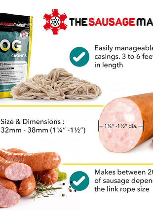 The Sausage Maker® Natural Hog Sausage Casings 32-38mm, Edible Casing For Sausage Making, Stuff Over 25 Lbs Meat, Breakfast, Italian, Polish, Bratwurst, Hot Dog, Pork Links, 1.2-1.5 inch Dia, Home Pack-1