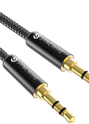 Syncwire 3.5mm Nylon Braided Aux Cable (3.3ft/1m,Hi-Fi Sound), Audio Auxiliary Input Adapter Male to Male Cord for Headphones, Car, Home Stereos, Speaker, iPhone, iPad, iPod, Echo & More – Black