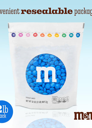 M&M’S WORLD Blue Candy Bulk - Milk Chocolate Candy, 2 lbs Resealable Pack for Graduation, Wedding, 4th of July, Birthdays, Party Favors, Boy Baby Showers, Gender Reveal Ideas, Easter and more