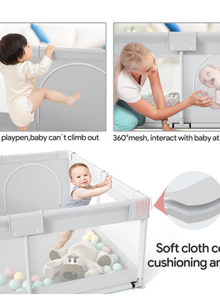 Fodoss Baby Playpen, 47×47in Playpen for Babies and Toddlers with Door | Baby Play Yard for Indoor & Outdoor, Soft Breathable Mesh, BPA-Free Oxford Fabric, Anti-Slip Suction Cups, Pull Rings