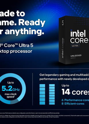 Intel Core Ultra 5 Desktop Processor 245KF - 14 cores (6 P-cores + 8 E-cores) up to 5.2 GHz