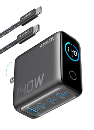 Anker Laptop Charger, 140W MAX USB C Charger, 4-Port Multi-Device Fast Charging, Advanced GaN Power Adapter, Intuitive Touch Controls, for MacBook, iPhone 16 Series, Samsung Galaxy, Pixel, and More
