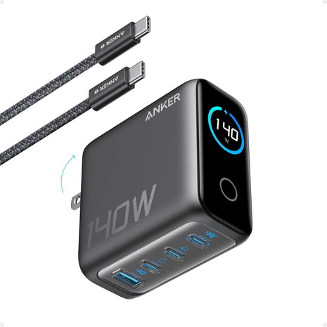 Anker Laptop Charger, 140W MAX USB C Charger, 4-Port Multi-Device Fast Charging, Advanced GaN Power Adapter, Intuitive Touch Controls, for MacBook, iPhone 16 Series, Samsung Galaxy, Pixel, and More