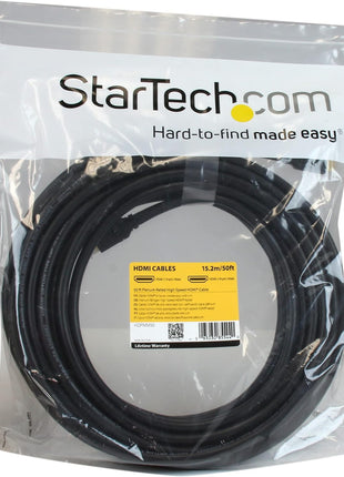 StarTech.com 50ft Plenum Rated HDMI Cable, 4K High Speed Long HDMI Cord w/ Ethernet, 4K30 UHD, 10.2 Gbps, HDCP 1.4, In Wall Plenum HDMI 1.4 Display Cable, HDMI to HDMI Computer to TV Cable (HDPMM50)