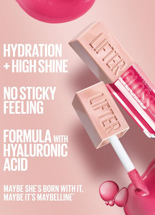 Maybelline Lifter Gloss, Hydrating Lip Gloss with Hyaluronic Acid, Ice, Pink Neutral, 0.18 Ounce