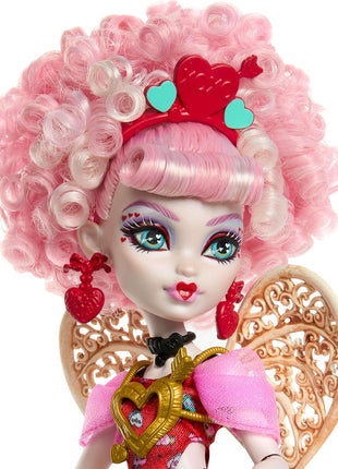 Monster High Scary Sweet Birthday Cupid Asteria Doll | Doll in Pink and Red Party Dress with Party-Themed Accessories like Invite, Balloon, Gift and More