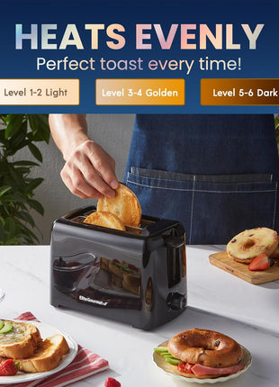 Elite Gourmet ECT1027B Cool Touch Toaster with 6 Temperature Settings & Extra Wide 1.25 inch Slots for Bagels, Waffles, Specialty Breads, Puff Pastry, Snacks, ETL Certified, 2 Slices, Black