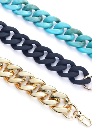 AUMEY Large Flat Chain Strap - Acrylic Luxury Handbag Strap Fashionable Replacement Purse Clutches Handles for DIY Crafts, 15.7 inch of Each ... (02- Black)