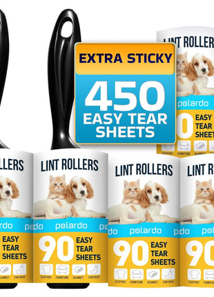 Lint Rollers for Pet Hair, Sticky, Remover for Couch, Clothes Furniture and Carpet. Dog Hair Remover Cat Hair, Animal Fur, Fuzz. 5 Large Lint Rollers