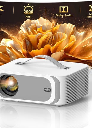 Outdoor-Projector [Official-Apps & 3000 Brightness & 50W Dolby Audio] 4K-Projector with WiFi and Bluetooth, AI Movin 2.0 OS Smart-Projector, AI Auto Focus, Lisowod Portable Proyector for Bedroom/Home
