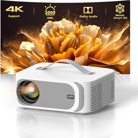Outdoor-Projector [Official-Apps & 3000 Brightness & 50W Dolby Audio] 4K-Projector with WiFi and Bluetooth, AI Movin 2.0 OS Smart-Projector, AI Auto Focus, Lisowod Portable Proyector for Bedroom/Home