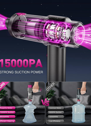 EYYA Handheld Cordless Car Vacuum Cleaner, 4-in-1 Portable Mini Car Vacuum Cleaner, 15000PA High Power & Air Duster with LED Light for Home Office