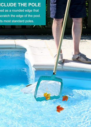 POOLWHALE Professional Pool Skimmer Net, Heavy Duty Swimming Leaf Rake Cleaning Tool with Deep Fine Nylon Mesh Net Bag - Fast Cleaning,Easy Scoop Edge,Debris Pickup Removal (No Pole)