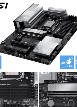 MSI PRO X870E-P WiFi Motherboard, ATX - Supports AMD Ryzen 9000/8000 / 7000 Processors, AM5-60A SPS VRM, DDR5 Memory Boost (8200+ MT/s OC), PCIe 5.0 x16 & 4.0 x16, M.2 Gen5, Wi-Fi 7, 5G LAN
