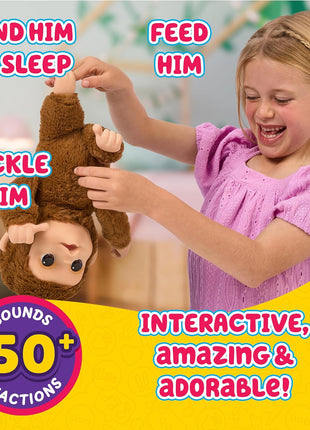 Little Live Pets My Baby Monkey Mango, 50+ Sounds and Reactions, Plush Interactive Monkey Toy Set with Accessories, Interactive Pets for Kids Ages 4+