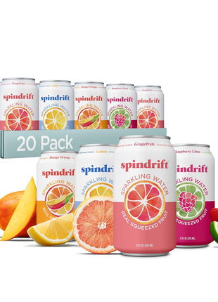 Spindrift Sparkling Water, 4 Flavor Variety Pack, Made with Real Squeezed Fruit, 12 Fl Oz (Pack of 20)