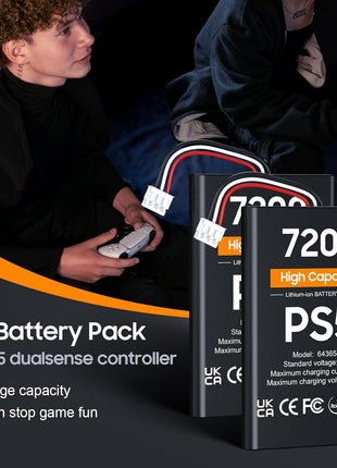 PS5 Controller Battery, High Capacity 2x7200mWh Rechargeable PS5 Battery Pack for Dualsense Controller with Black Skin, Replacement Batteries for PlayStation 5 with Screwdriver Tool Set