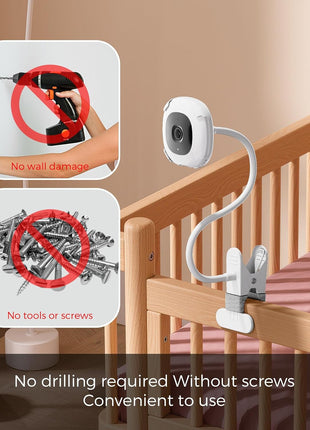 honecumi Baby Monitor Clip Mount Compatible with Nanit Pro Smart Baby Monitor & Flex Stand, 16.9in Flexible Gooseneck Crib Camera Holder with Strong Clamp, No-Drill Tool-Free Baby Monitor Stand