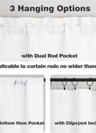Chyhomenyc 2 Panels White Kitchen Curtains 36 Inch Length Tier Curtain, Faux Linen Textured Small Cafe Curtain, Light Filtering Short Window Curtains for Bathroom Basement, 30x36 inch, 2PCS