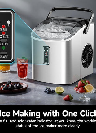 EUHOMY Ice Maker Countertop, 9 Cubes Ready in 6 Mins, 26lbs/24H, Self-Cleaning, Portable Ice Maker Machine with Carry Handle, Basket and Scoop, 2 Sizes of Bullet Ice for Home, Kitchen, Office