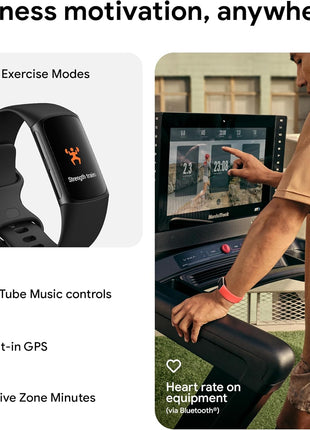 Fitbit Charge 6 Fitness Tracker with Google Apps - Heart Rate on Exercise Equipment - 3-Month Google Health Premium Membership Included - Health Tools - Obsidian/Black - Small&Large Bands Included