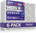 BNX TruFilter 20x25x1 Air Filter MERV 8 (6-Pack) - MADE IN USA 鈥?Dust & Pet Defense Electrostatic Pleated Air Conditioner HVAC AC Furnace Filters for Dust, Pet, Mold, Pollen MPR 600 鈥?700 & FPR 5