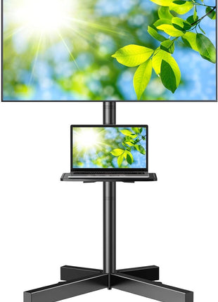 PERLESMITH Rolling TV Stand, Mobile TV Stand for 23-60 Inch LCD LED TVs, Tilt TV Stand Wheels Holds up to 88Lbs, Portable TV Stand for Bedroom with Shelf, Outdoor TV Stand Max VESA 400x400mm PSTVMC06