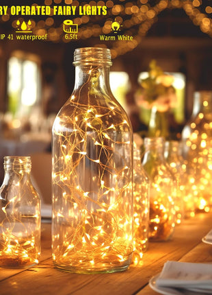 6 Pack Fairy Lights Battery Operated with Timer 2PCS Remote - 6.5ft 20LED Warm White Twinkle Lights Waterproof Silver Wire Fireflies Lights DIY Mason Jar Wedding Party Christmas Centerpiece Table Deco