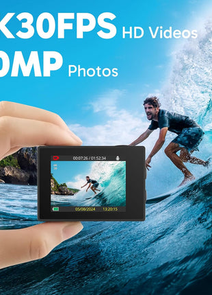 AKASO EK7000 4K30FPS 20MP WiFi Action Camera with EIS Ultra HD 131FT Waterproof Underwater Camera Remote Control 4X Zoom Support External Microphone Black