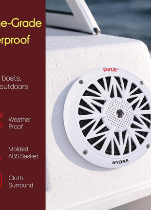 Pyle 5.25 Inch Dual Marine Speakers - 2 Way Waterproof and Weather Resistant Outdoor Audio Stereo Sound System with 150 Watt Power, Poly Carbon Cone, Cloth Surround and Low Profile Design - 1 Pair