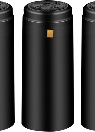 PVC Heat Shrink Capsules 120 Count Matte Black Wine Shrink Wrap Sleeves Caps Clear Bottle Corks Capsules for Professional, Wine Making Cellars and Home Use