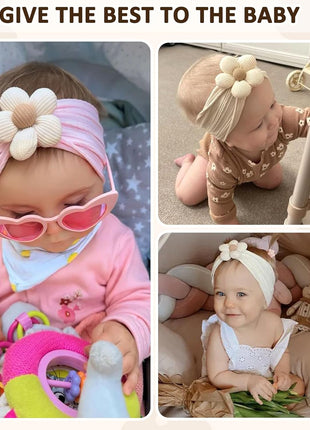 MIUXUESO 3 Pcs Baby Flower Headbands Baby Girls Nylon Headband Soft Hairbands Hair Accessories for Newborn Infant Toddler Kids (Beige Pink Khaki)