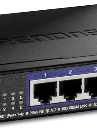 TRENDnet 6-Port 10G Switch, 4 x 2.5G RJ-45 Base-T Ports, 2 x 10G RJ-45 Ports, 60Gbps Switching Capacity, Wall Mountable, 10 Gigabit Network Connections, Lifetime Protection, Black, TEG-S762