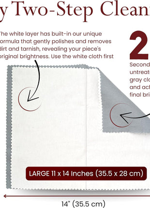 Mayflower Jewelry Polishing Cleaning Cloth Set of 2 Made in USA for Silver Gold Platinum. Soft Cotton. Sizes L11 x 14 In M 8 x 6 In Tarnish Cleaner Remover Shines Jewelry Gold Watches Silverware Coins