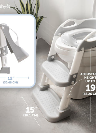 Jool Baby Potty Training Seat with 2 Step Ladder for Toddlers - Splash Guard, Adjustable Height (Gray)