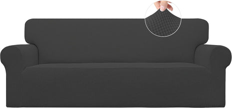 Easy Going Stretch Sofa Slipcover 1 Piece Sofa Cover Furniture Protector Couch Soft with Elastic Bottom for Kids, Polyester Spandex Jacquard Fabric Small Checks (Sofa, Dark Gray)