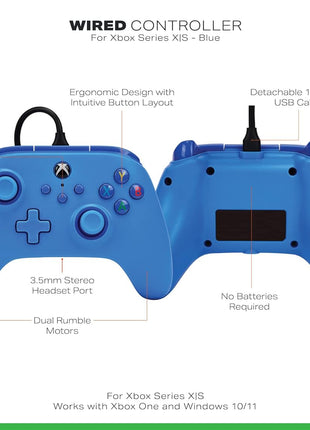 PowerA Wired Controller for Xbox Series X|S - blue, gamepad, video game/gaming controller, works with Xbox One, Officially Licensed